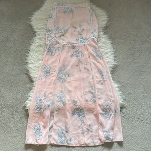 Sabo Skirt Light Pink Floral Sheer Panel Spring Beach Skirt Crochet Flowers - XS